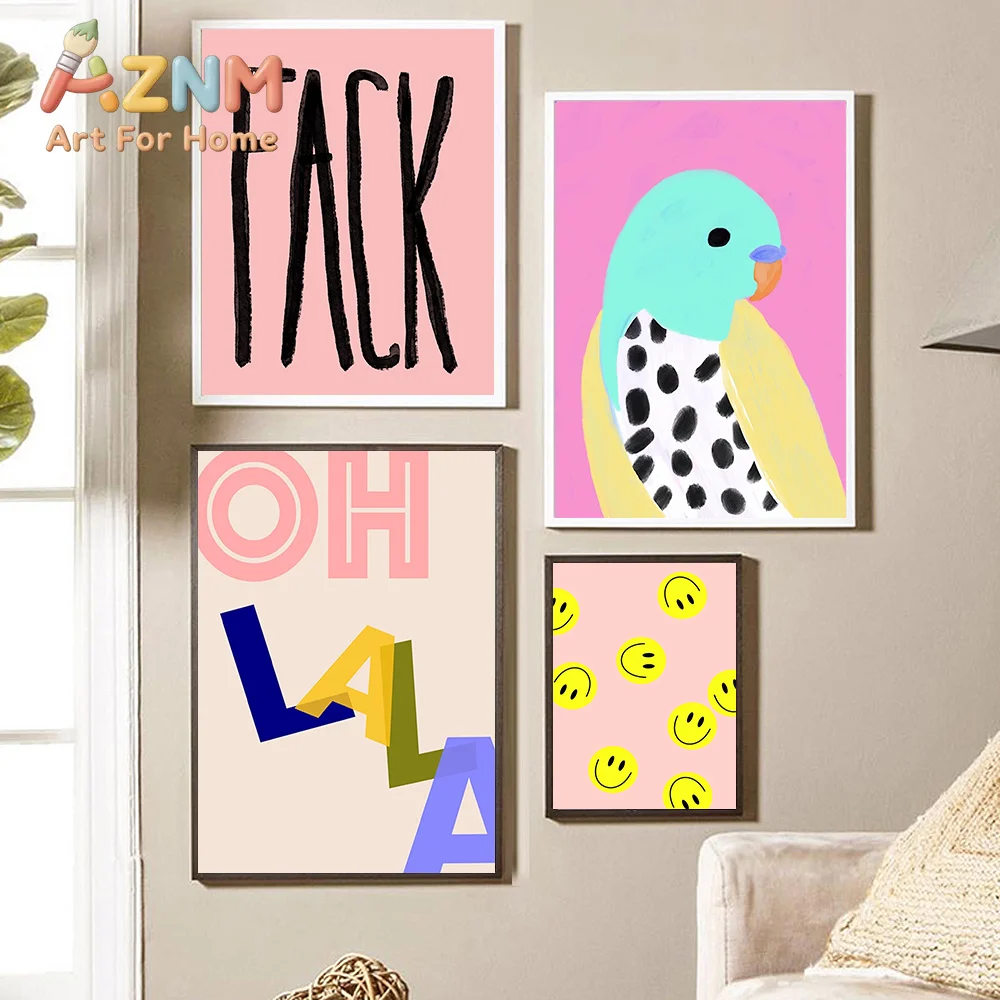 Smile Quote Modern Art Poster Animal Fashion Wall Room Home Decor No Frame Oil Painting Kids Nursery Canvas Print Retro Maria