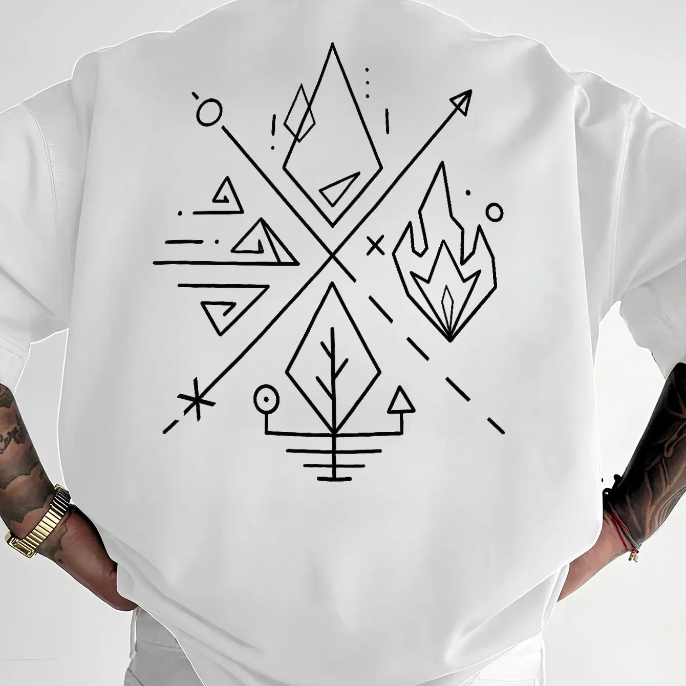 Geometric Element Symbol Line Art T-Shirt Men Women Casual Loose Cotton Streetwear Tee