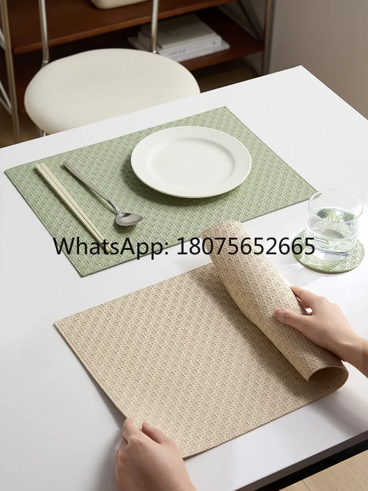 Waterproof and oil-proof leather placemat for dining tables - rectangular design for bowls and plates