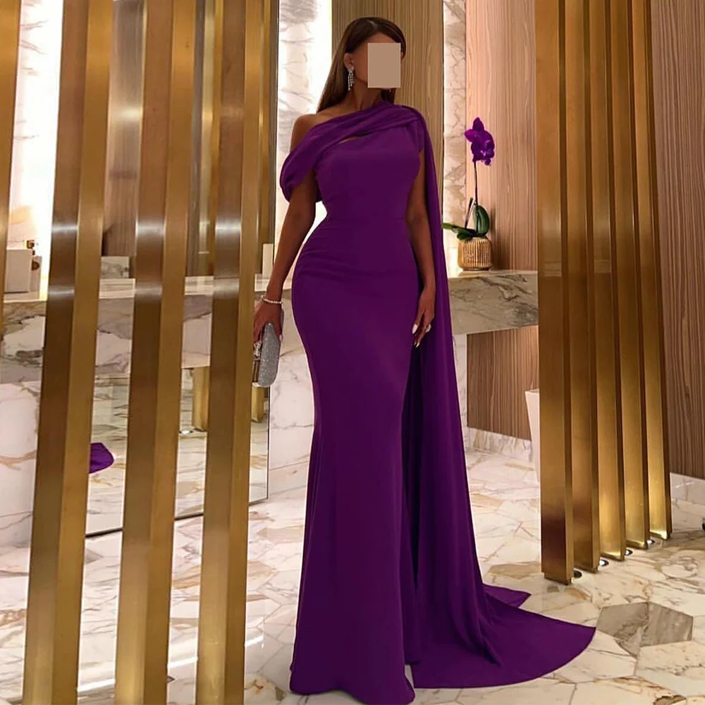 

Saudi Elegant Party Dresses Women 2025 Jersey Mermaid/Trumpet Celebrity Gown Purple Off-the-shoulder Draped Evening Dress Long