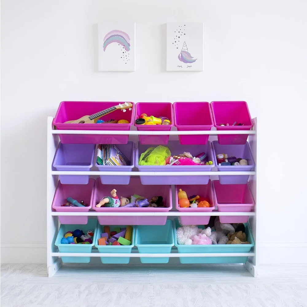 White/Blue/Pink/Purple Extra-Large Toy Organizer, 16 Storage Bins