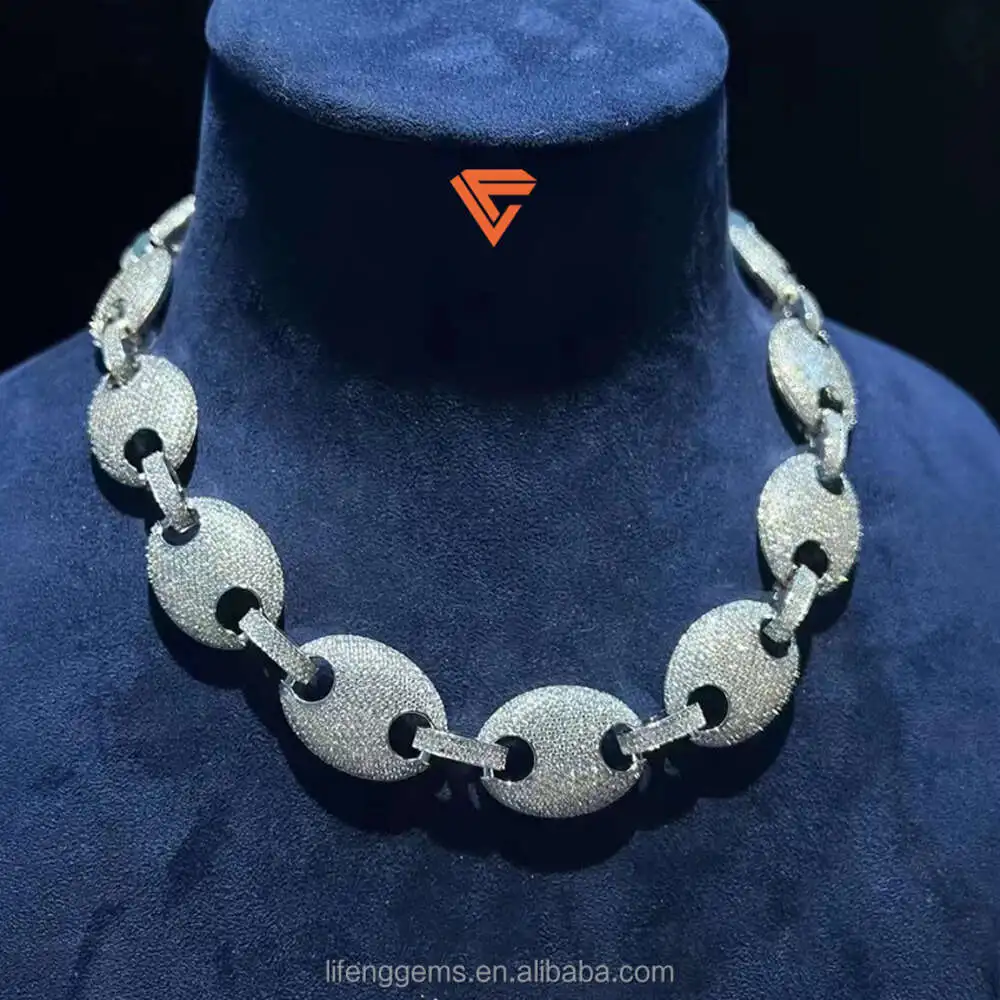 Custom Necklace 20mm Sparkling Luxury Hip Hop Jewelry Pig Nose Moissnaite Necklace Ice Out Diamond Cuban Link Chain for Men