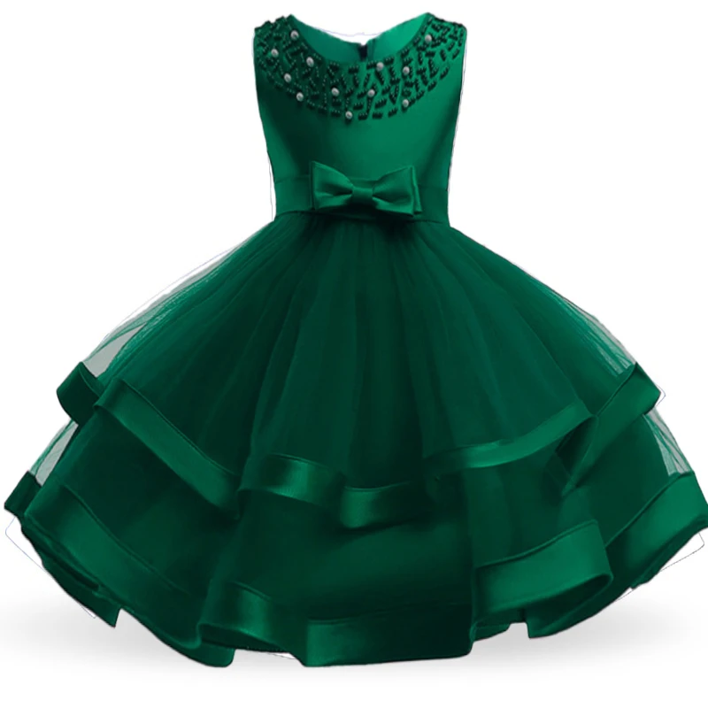 

Summer Beading Girl Party Dress Christmas Costume Gala Bow Wedding Birthday Princess Dresses for Girls Baptism Prom Gown Vestido