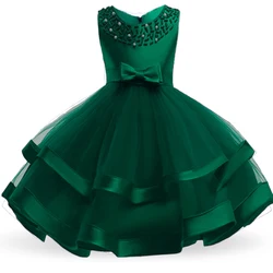 Summer Beading Girl Party Dress Christmas Costume Gala Bow Wedding Birthday Princess Dresses for Girls Baptism Prom Gown Vestido