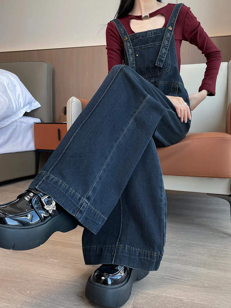

Wide Leg Denim Overalls Women's Spring Autumn Loose Design Slimming Vintage Long Pants Floor Length Suit
