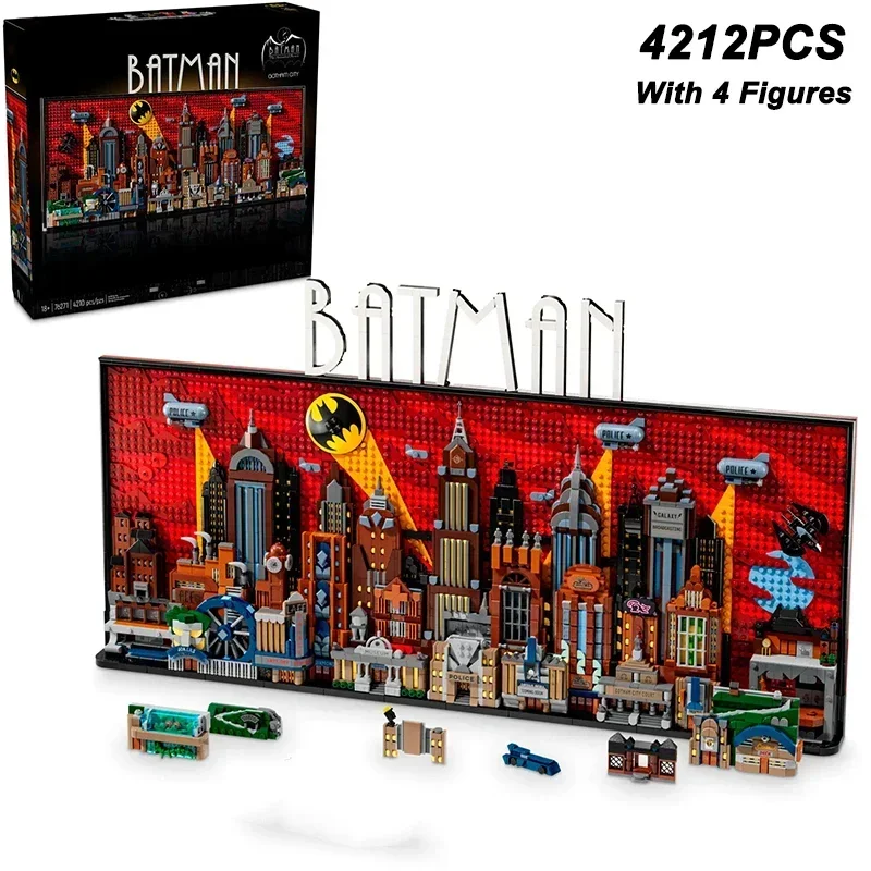 

4210 шт. креативная анимированная серия Gotham City Skyline, строительный блок с 4 фигурками, сборка кирпичных игрушек для мальчиков, подарок для детей