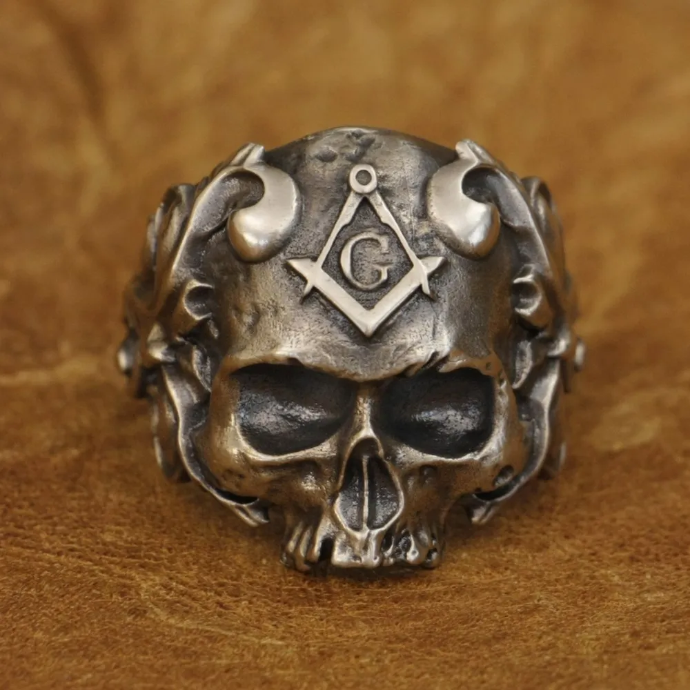 Masonic Skull Cupronickel Ring Biker Rock Punk Jewelry CP116 US Size 7-15