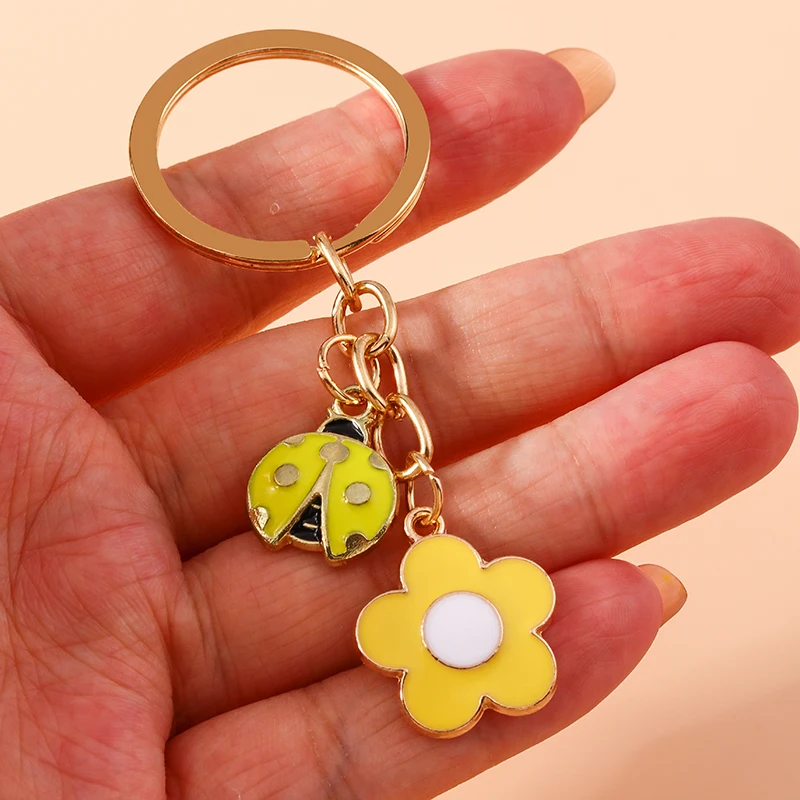 Aihua Schöne Gänseblümchen Blume Marienkäfer Schlüsselbund Blumen Marienkäfer Schlüsselring Ketten Für Frauen Männer DIY Handgemachten Schmuck Machen Geschenke – Detail 8