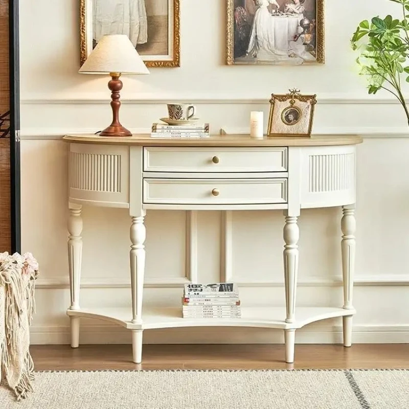 retro solid wood porch cabinet, home locker, living room semicircle against the wall, aisle, entrance table, designer mod