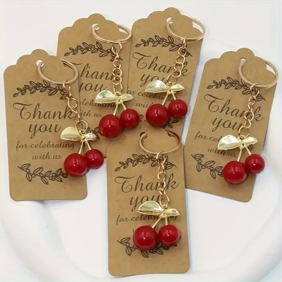 1/5/10/20/50/100pcs Gift for Her/Him: Set of 30 Pieces/10 Sets of Wedding Favors with Red Cherries, Including 10 Keychains, 10 G