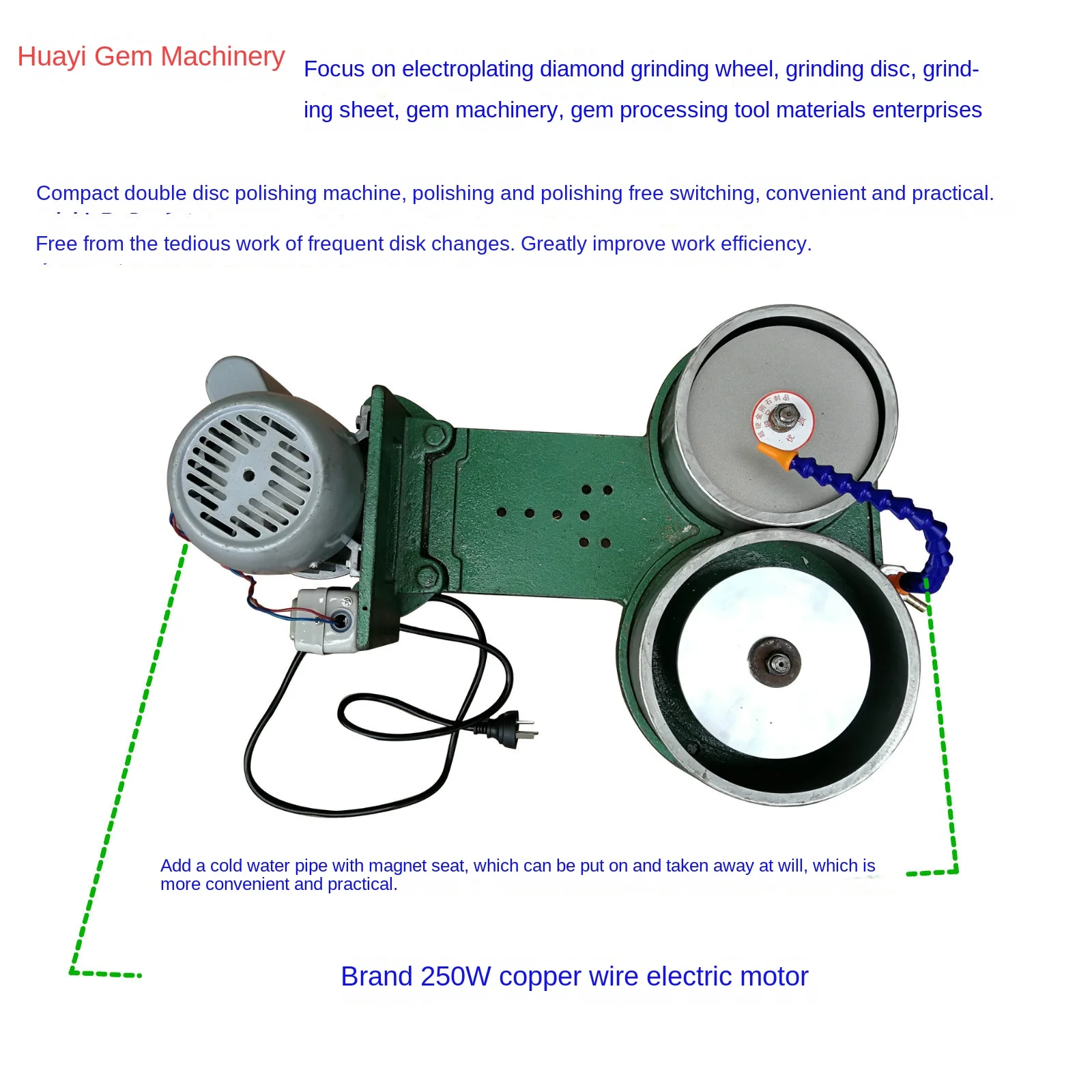 Jewelry Double Disc Lapidary Flat Grinder Faceting Machine Angle Polisher Gemstone Grinding Polishing Machine  Equipment