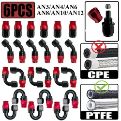 6Pcs AN4 AN6 AN8 AN10 AN12 For Swivel PTFE Oil Fuel Line Hose End Fittings Straight 0°/45°/90°/180° Reusable Hose Pipe Adapters
