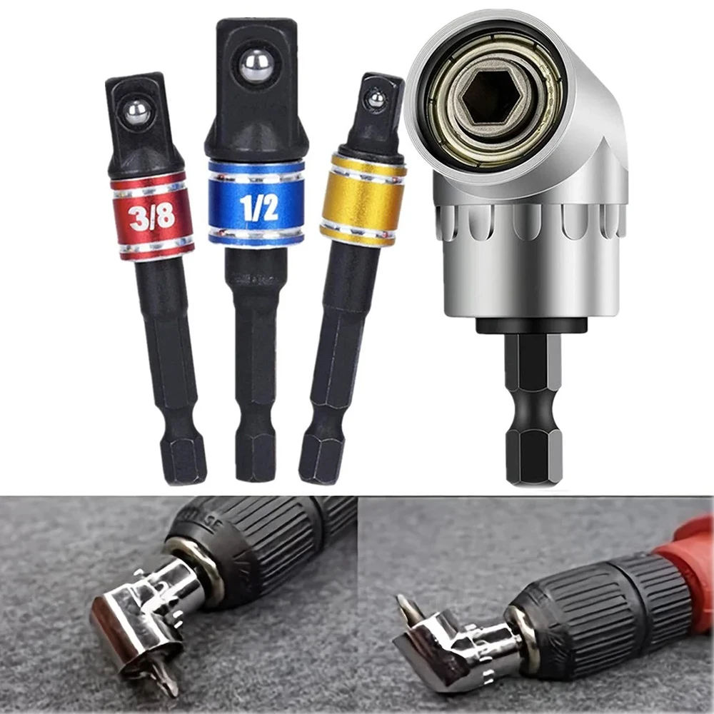 4 Pcs 105° Turning Screwdriver Joint Impact Socket Adapter Nut Driver Electric Drill Corner Head Extension Tool