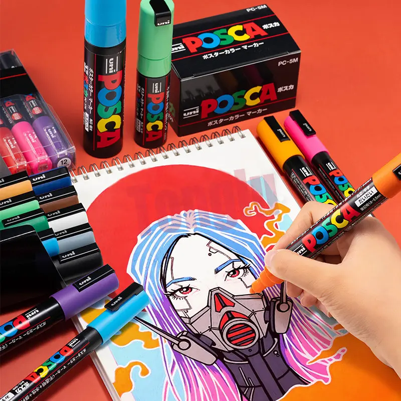 Japan UNI POSCA Color Markers Set PC-1M Acrylic Paint Mark 0.7mm Poster Graffiti Pen Sketchbook Manga Art Supplies Stationery