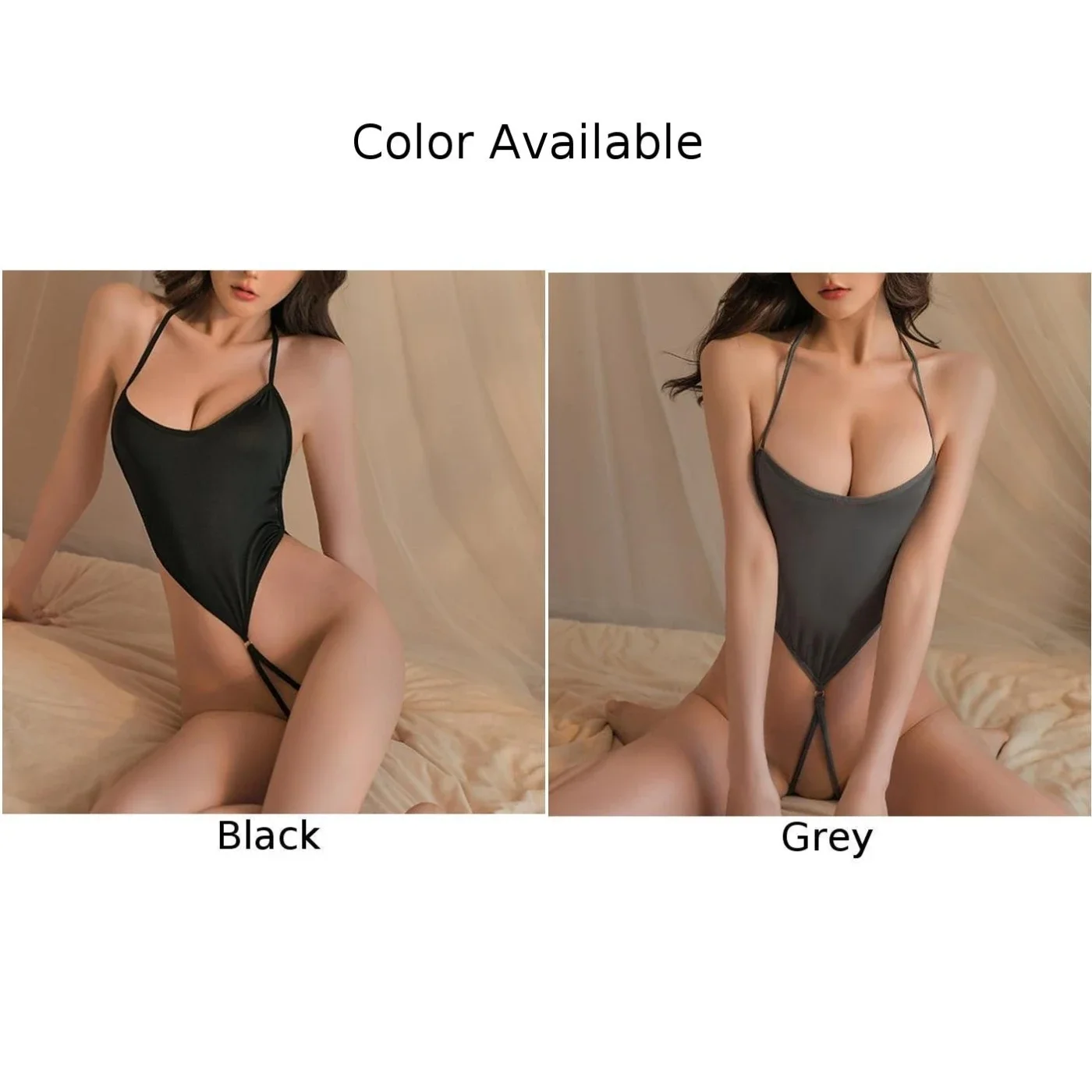 Sexy Lingerie Women Open Crotch Erotic Bodysuit Underwear Sheer Mesh Transparent Thong Tight Romper Lingerie Halter Bodysuit