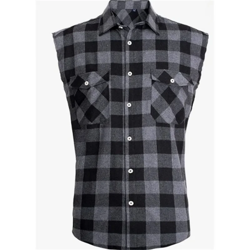 

Men's Summer Sleeveless Vests Turn-down Collar Shirts sports Vest Single-breasted Plaid Tank Top cardigan Casual Vests Men tops