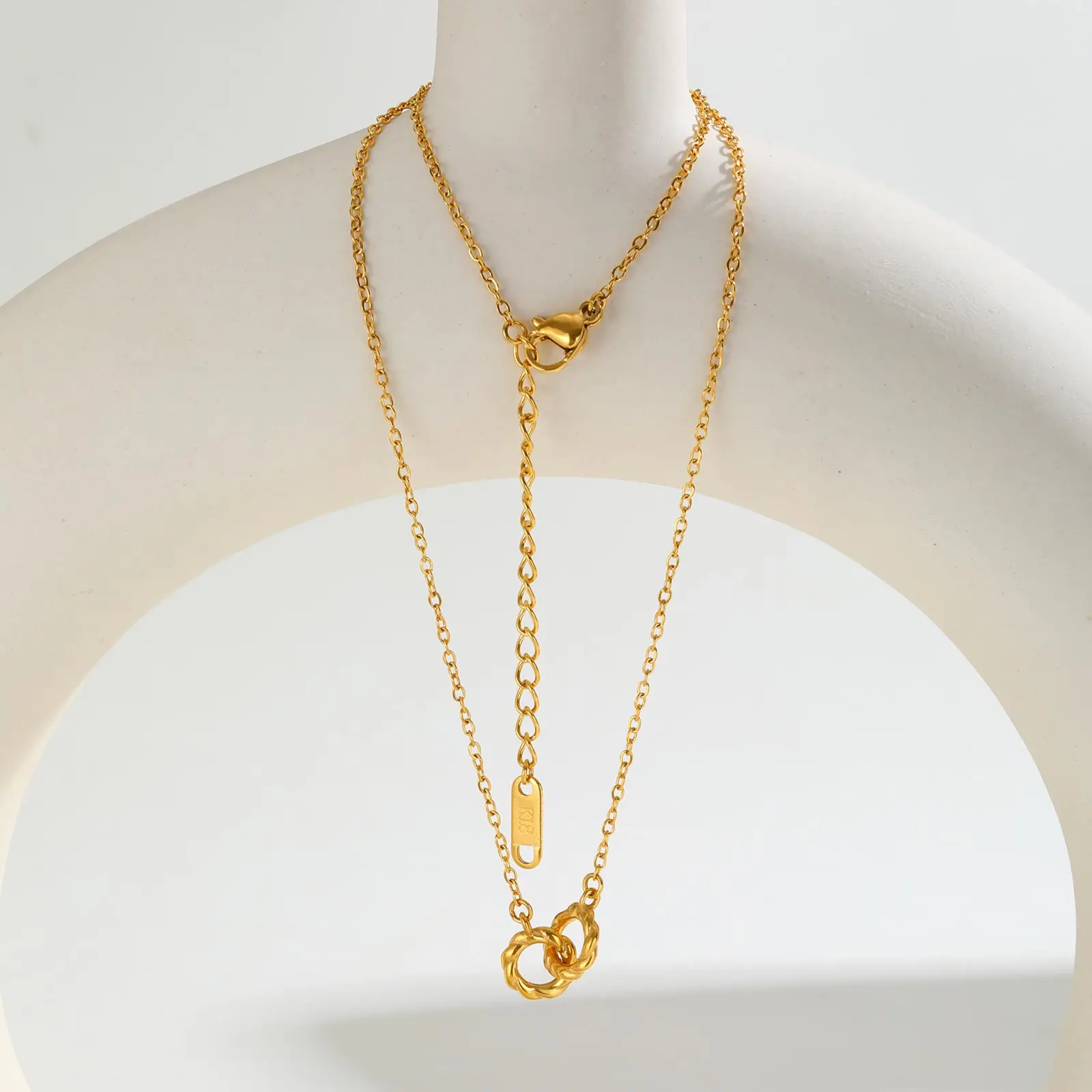 Soul Sister Necklace Stainless Steel Gold Plated 2 Interlocking Twist Circles Pendant Gift with Card view 6