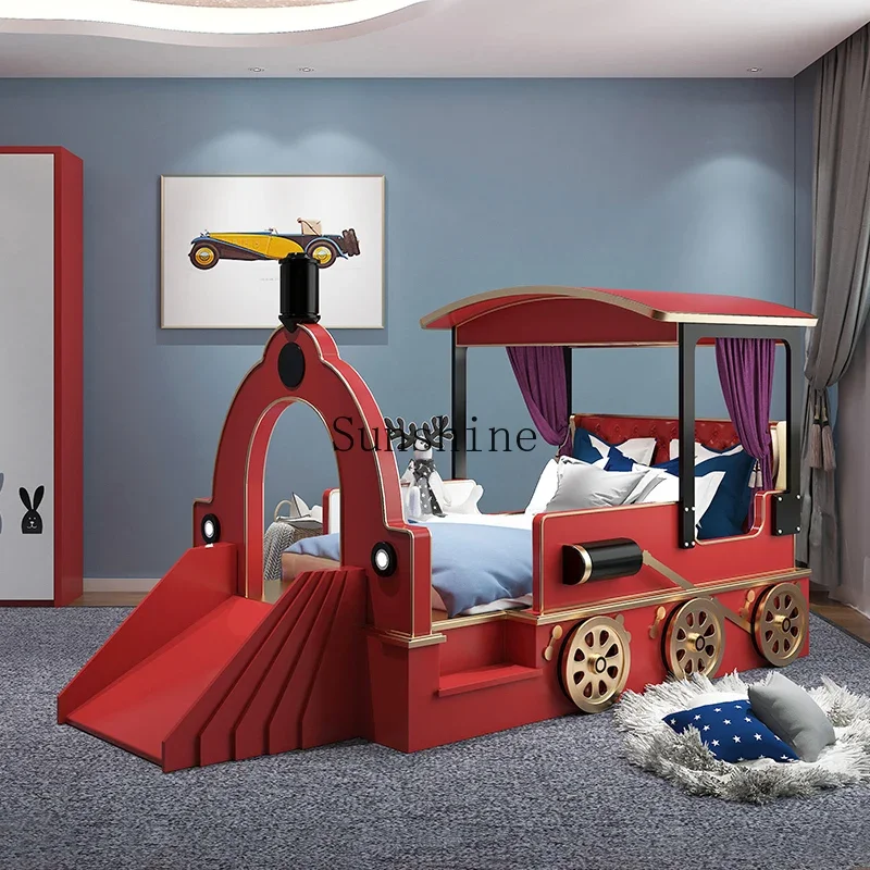 Wonderful childhood creative children's bed solid wood theme hotel train boy single bed