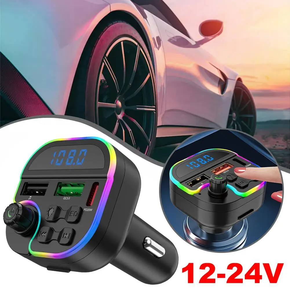 

Автомобильный FM-передатчик Bluetooth 5.0 PD30W QC3.0 Type-C USB Handsfree Ambient 3.1A Light Dual MP3 Charger Type-C Wireless Playe W6T9