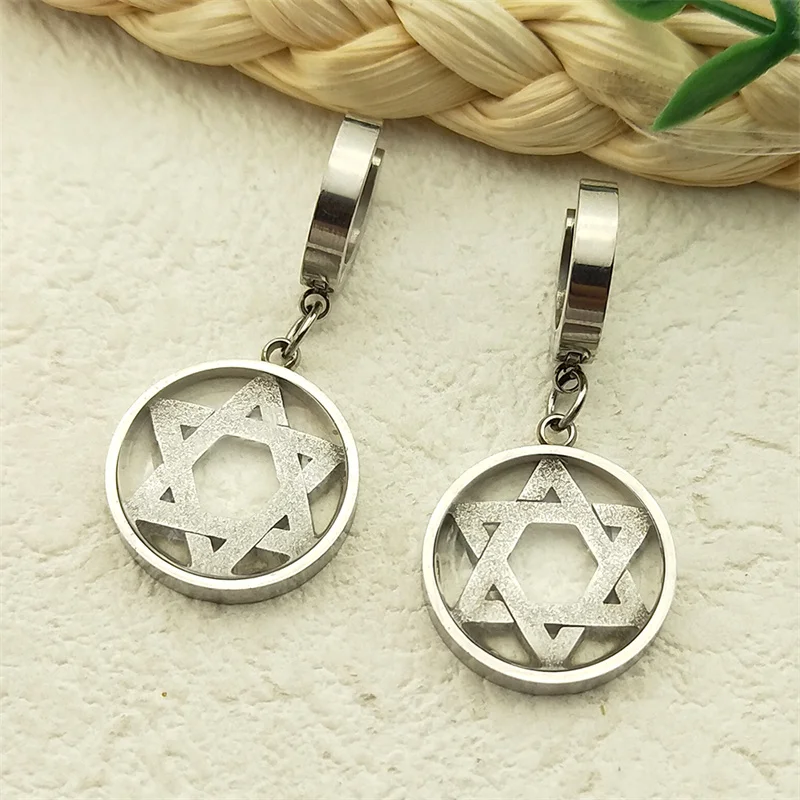 

Star Of David Chic Earrings for Women Stainless Steel Gold Silver Color Glass Israel Star Hexagram Pendant Earrings Jewelry Gift