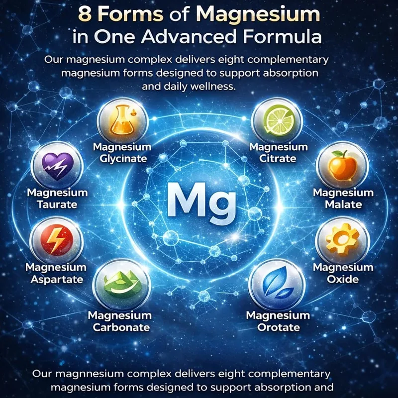 Male and Female Magnesium  Capsule Compound Supplement 1000mg | 8 Forms of Magnesium Glycine, Citric Acid, Malic Acid