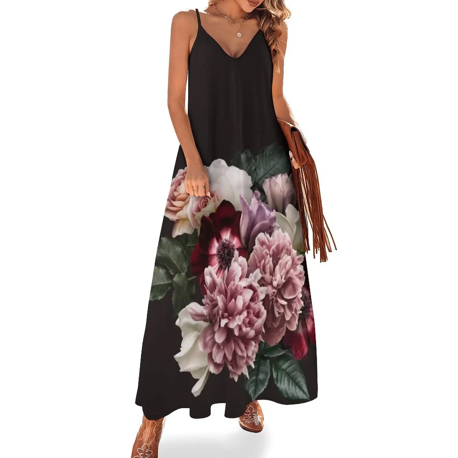 

Vintage bouquet of roses, peonies and anemones. Sleeveless Dress loose summer dress women dresses