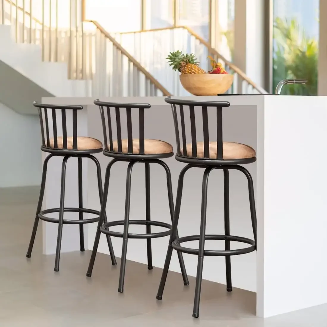 Drehbare Barhocker, 3er-Set, 29 Zoll, Barhöhe, moderner Barhocker für die Kücheninsel zu Hause, Braun