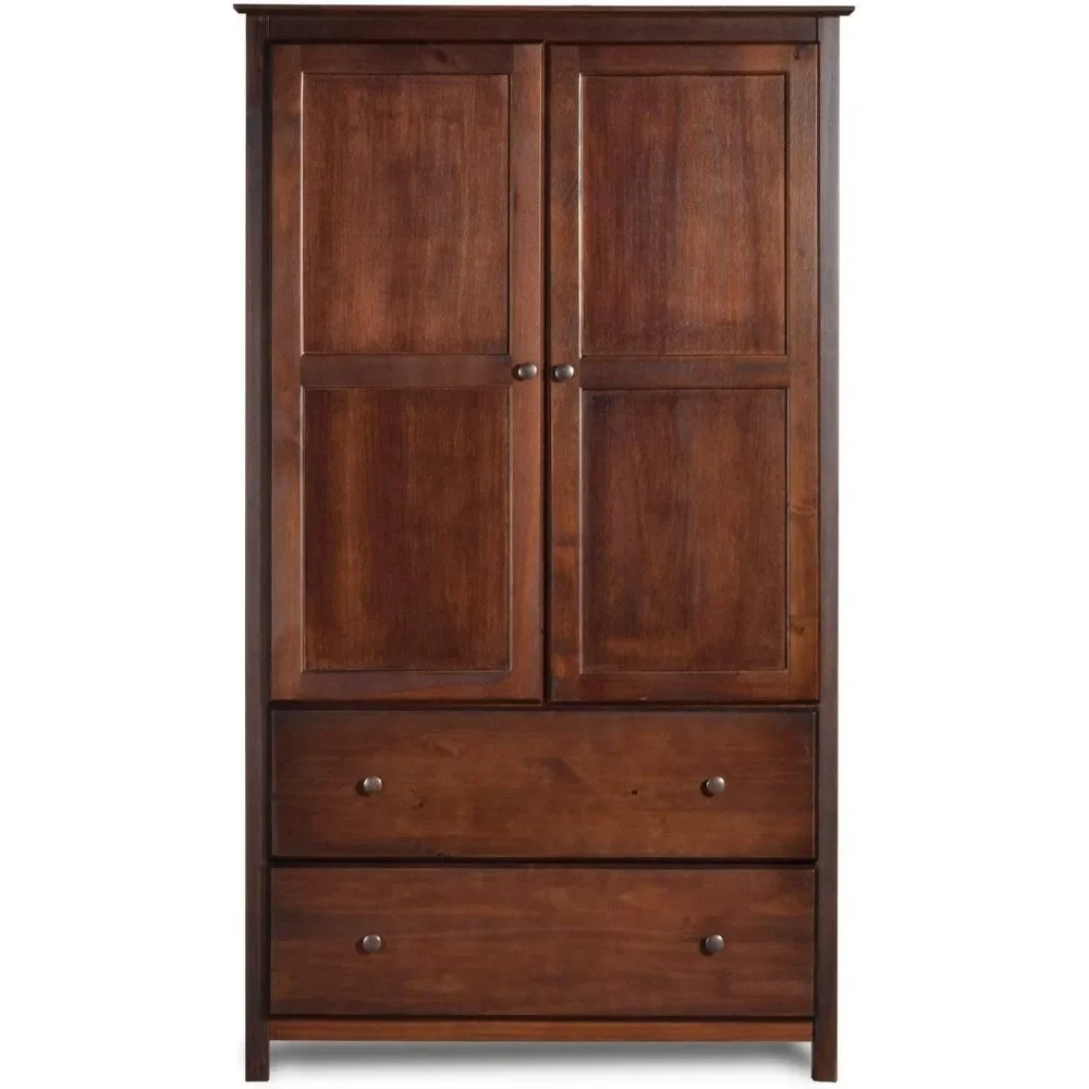 Grain Wood Furniture Shaker 2-Door Wardrobe, Solid Wood with Cherry Finish