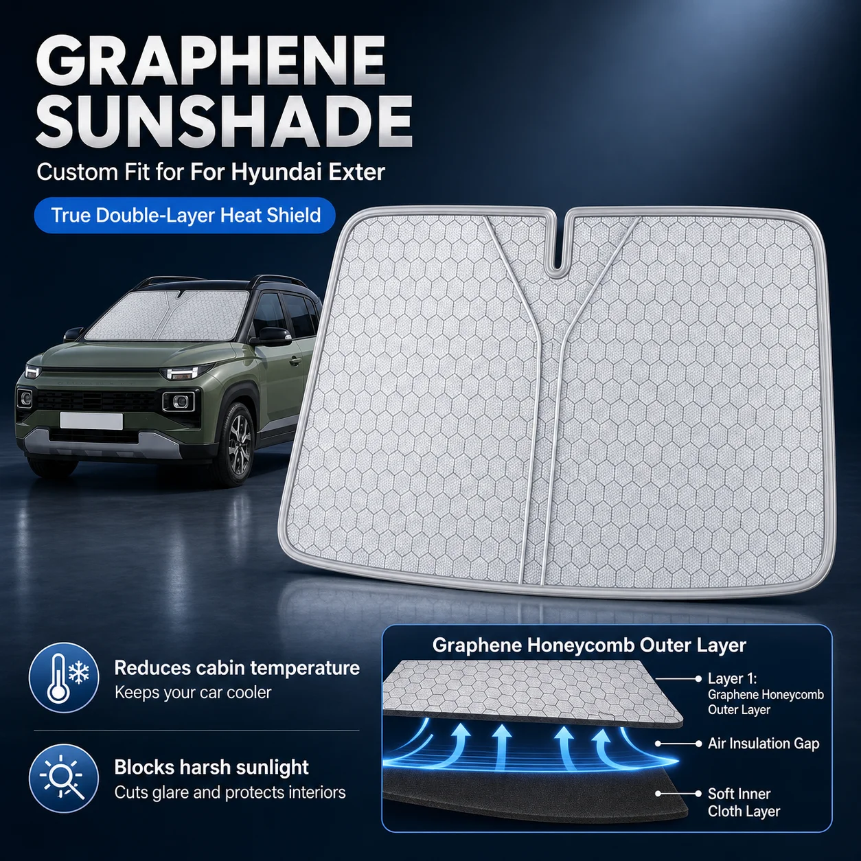For Hyundai Exter Graphene Windshield Sunshade Custom Fit Car Sunshade UV Sun Protection Car Interior Accessories