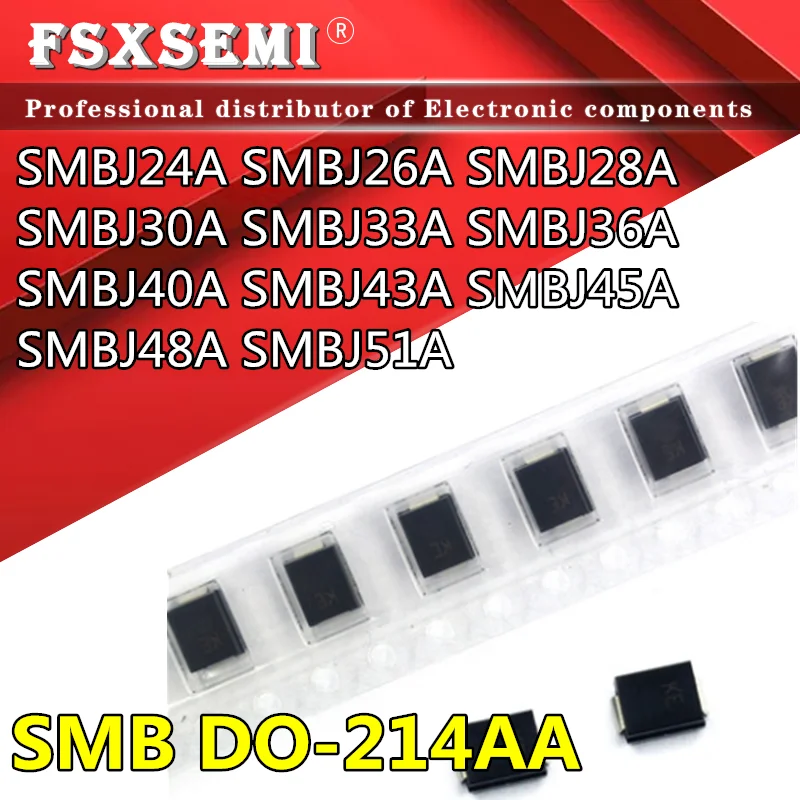 20pcs SMBJ24A LZ SMBJ26A ME SMBJ28A MG SMBJ30A MK SMBJ33A MM SMBJ36A MP SMBJ40A MR SMBJ43A MT SMBJ45A MV SMBJ48A MX SMBJ51A MZ