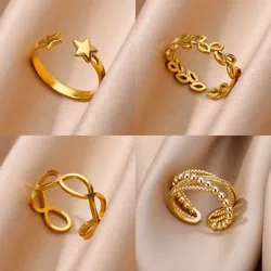 Multi-Layered Stainless Steel Ring For Women Gold Color Stainless Steel Open Ring Fashion Adjustable Finger Jewelry Gifts
