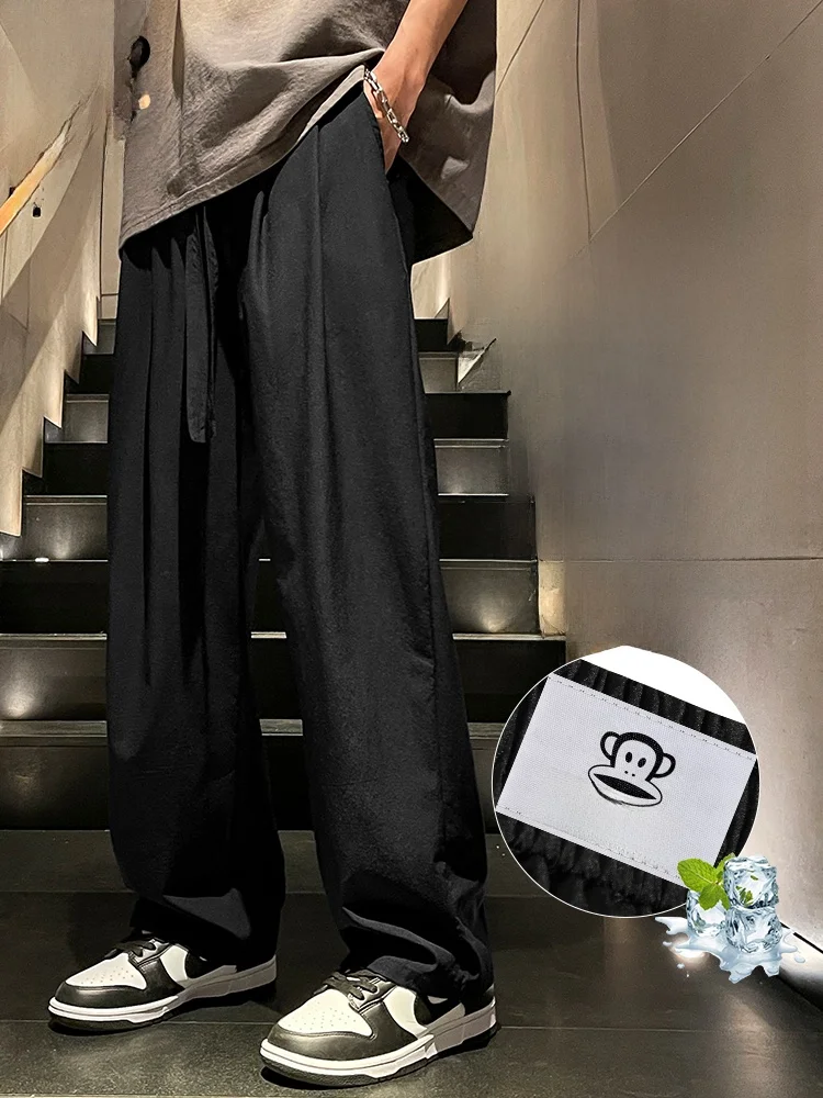 

PaulFrank Ice Silk Loose Casual Pants Summer Thin American Retro Drapey Straight Leg Trousers Cool Feeling Lightweight Men's ...