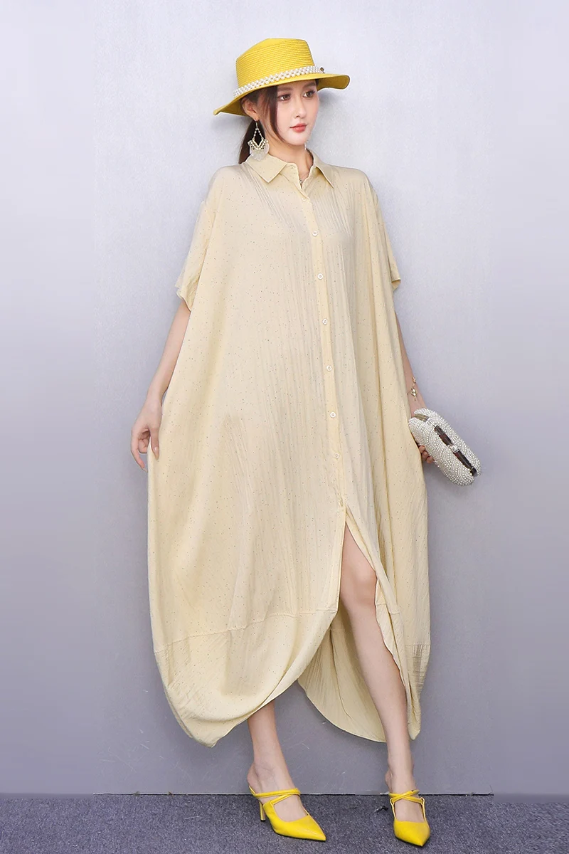 2025 sommer Neue Elegante Frauen Lose Shirts Lange Kleider Weibliche Mode Kurzarm Kleid Großhandel J1202