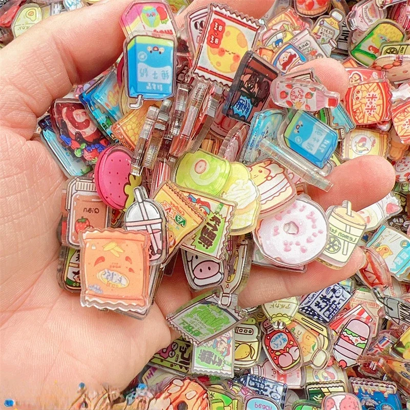 20mm Mini Cute Food Acrylic Charm Pizza Hamburger Sandwich Fired Chicken Sweets Cake Roll Snacks Double Side DIY Food Miniature