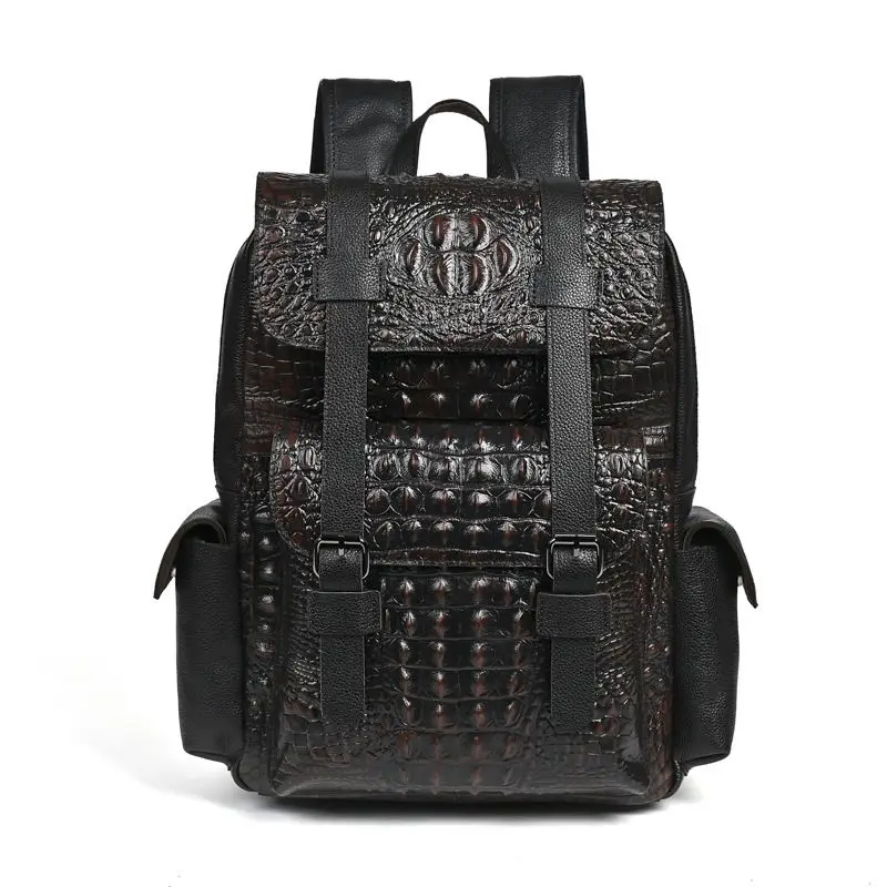 2026 New Fashion Alligator Brand Natural Cowskin Genuine Leather Men's Backpack Large Shoolbag Boy Laptop Backpack Computer Bag