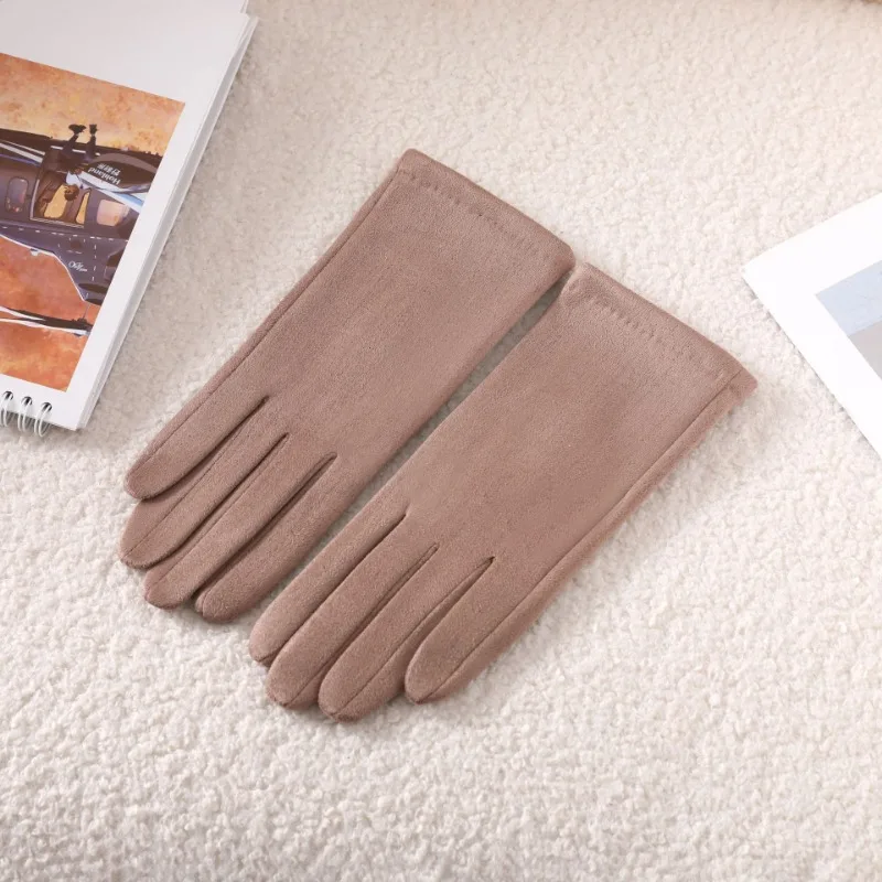 بسيطة الصلبة نمط أزياء أنيقة المرأة الشتاء قفازات من جلد الغزال الشتاء الدفء شاشة تعمل باللمس إضافة المخملية سميكة مرونة أريكة #2