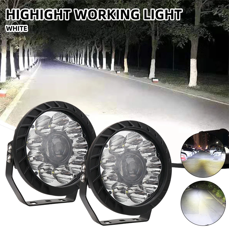 7 Inches Led Round Lamp Spotlight Work Light Ip 68 Waterproof White Color Truck Road Driving Headlight Super Brightness