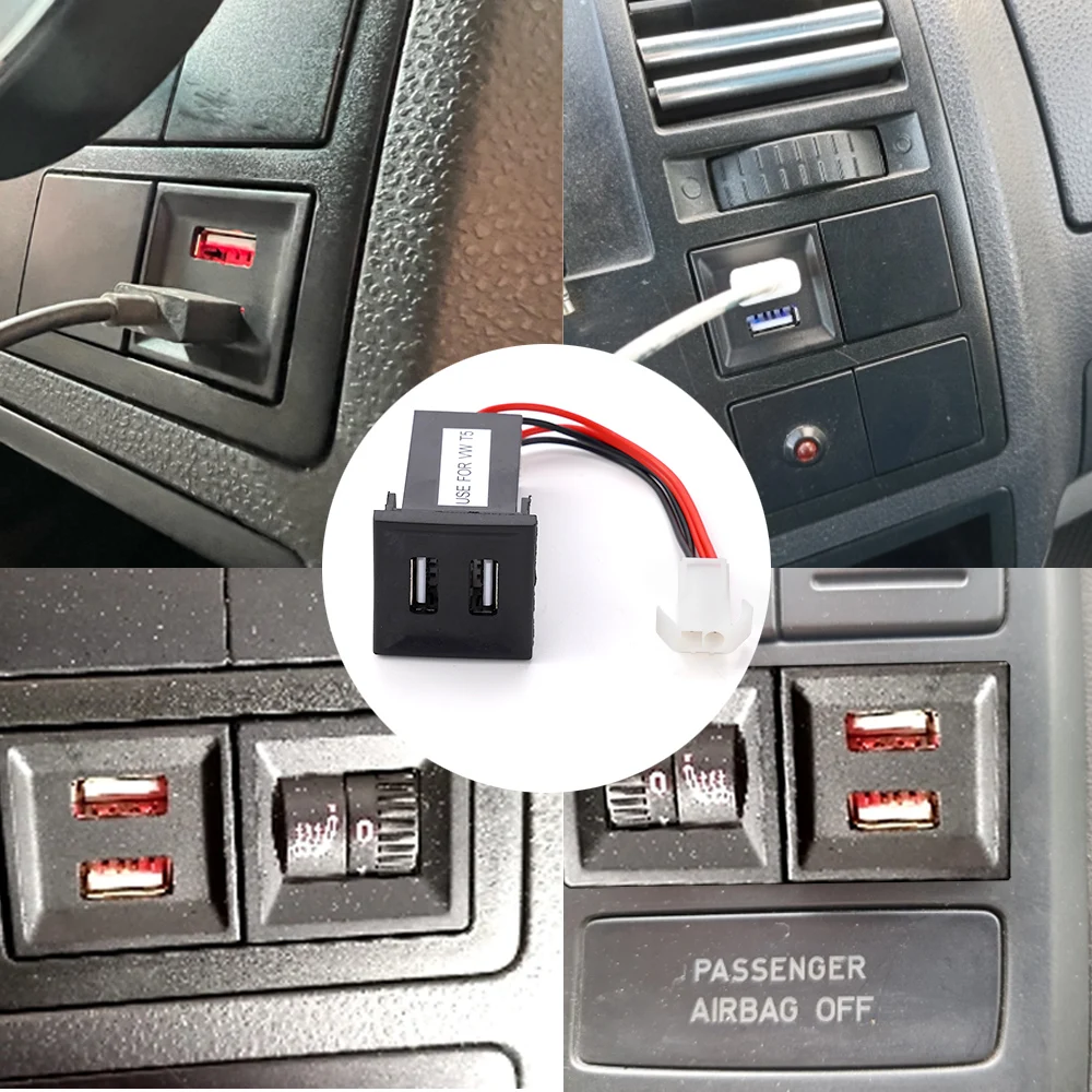 Car Dual USB Charger Adapter Socket For Volkswagen For VW T5 Transporter 2003-2009 Charger Dash Blank Switch