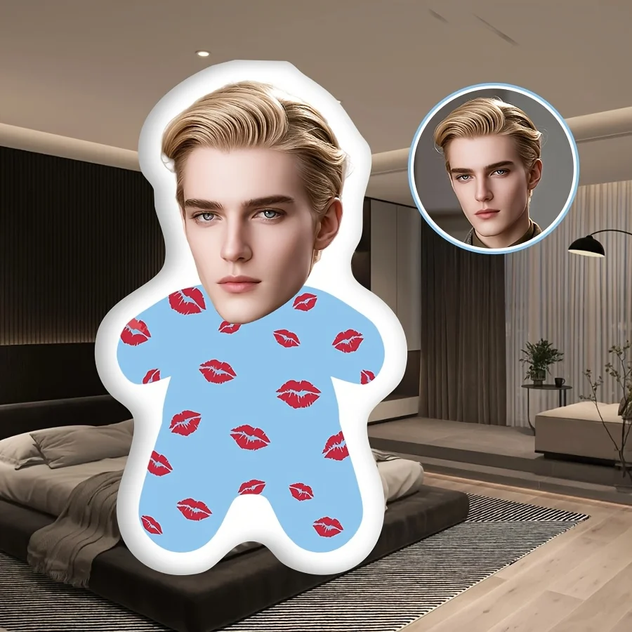 

Customized lip print face pillow with double-sided digital printing, mixed color zipper closure, soft polyester material