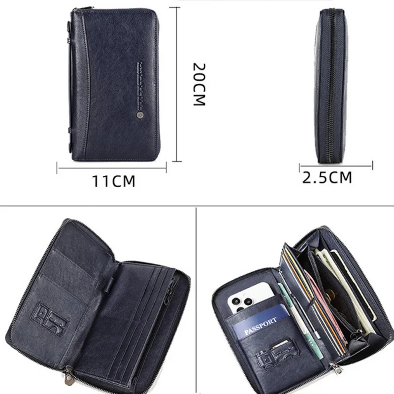 Fashion Long Head Layer Cowhide Men Wallet Multi Functional Large Capacity Zipper Universal Genuine Leather Business Men Wallets