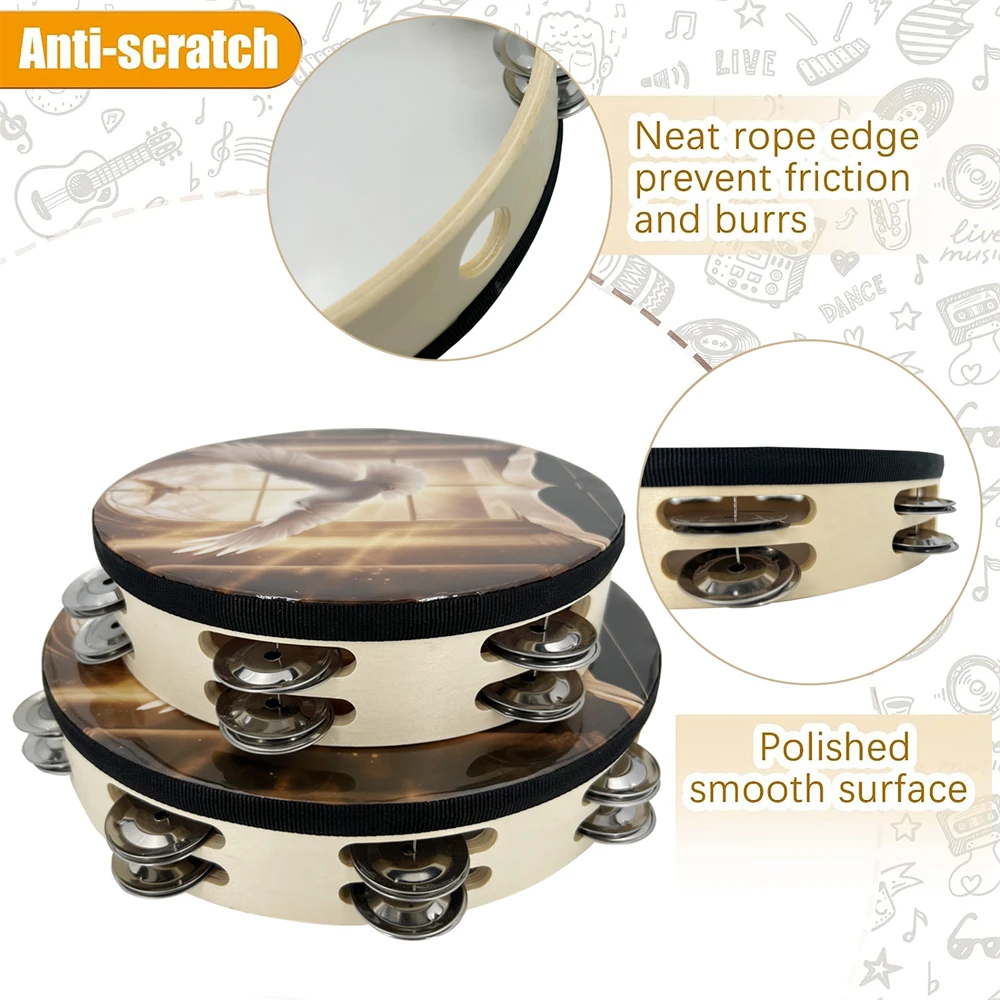 Peace Dove Church Double couche tambourin à main 8/10 pouces main secouer tambourin Instrument de Percussion danse main Clap tambour