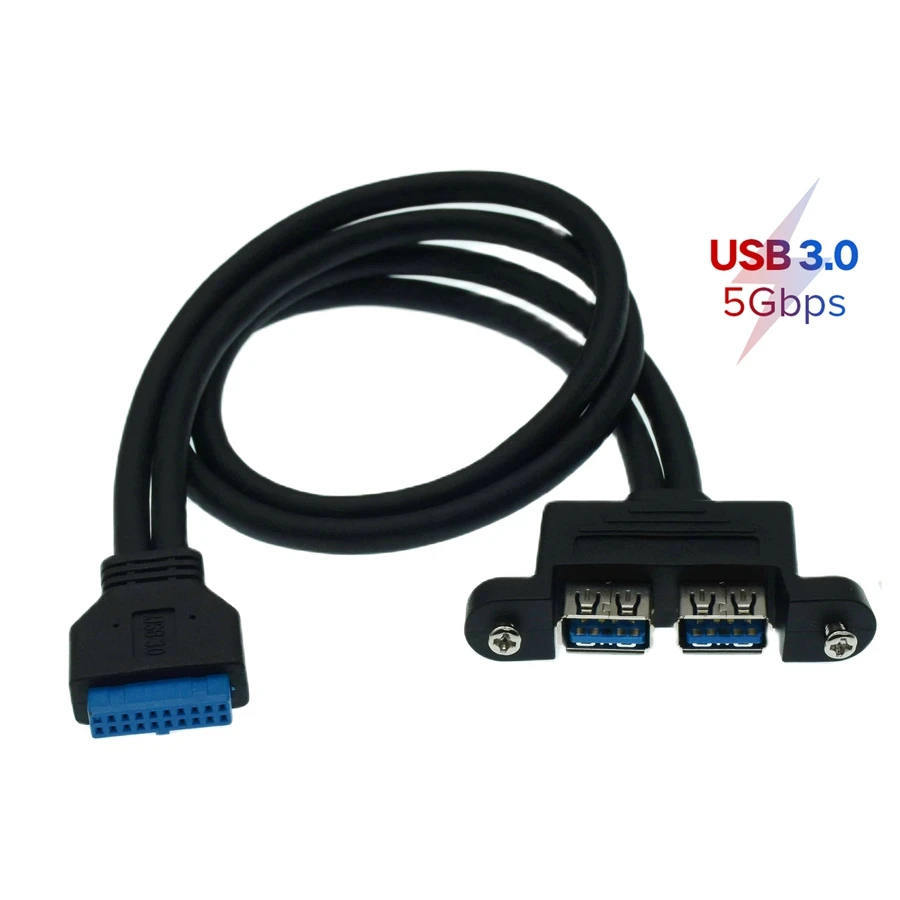 50CM PC Mainboard 20 Pin To Dual USB 3.0 Ports Express Cable 2 Bracket Extension Cord For PC Mainboard Connectors