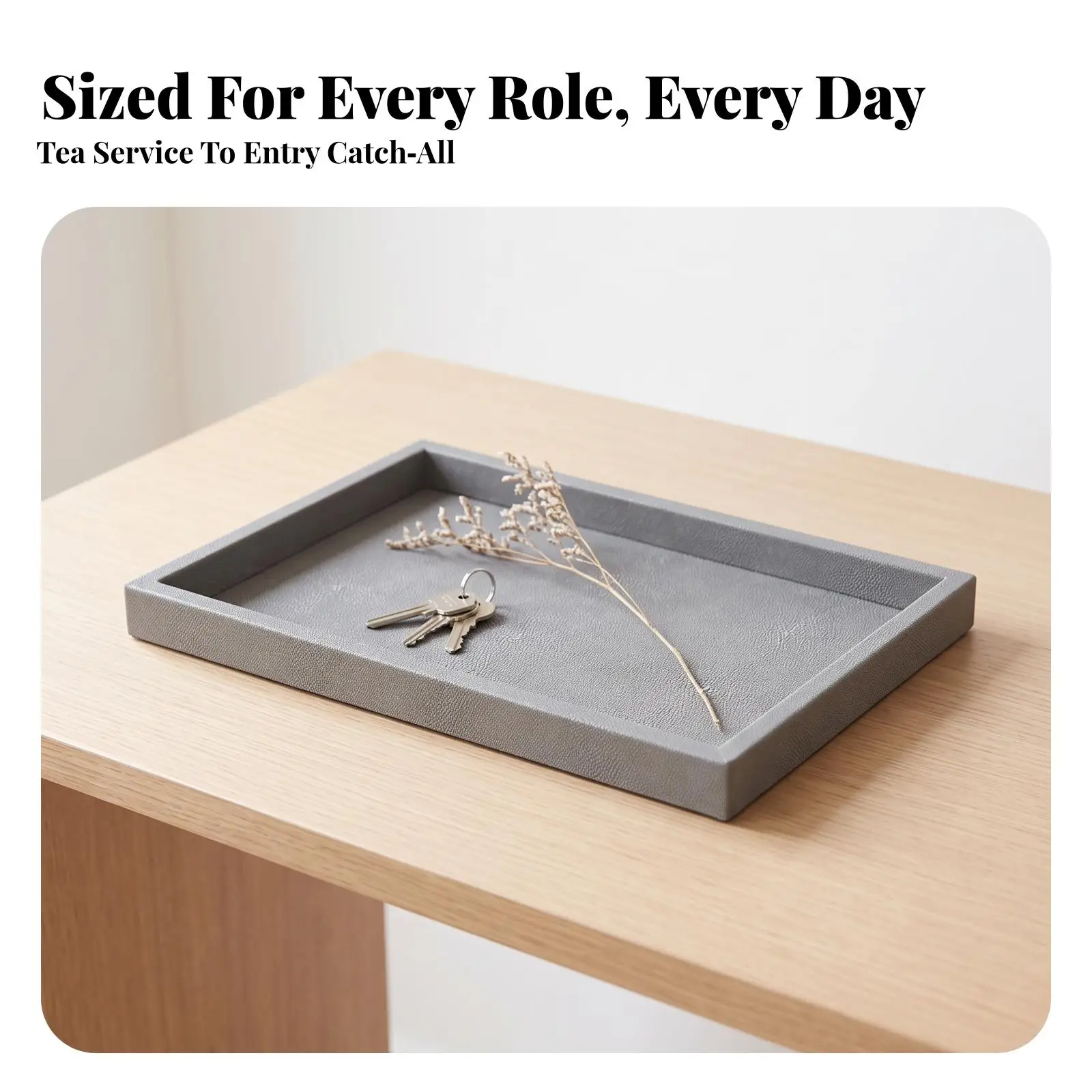 Wood Leather Decorative Storage Tray for Tea Set Serving Rectangular Tray for Living Room Table Decor