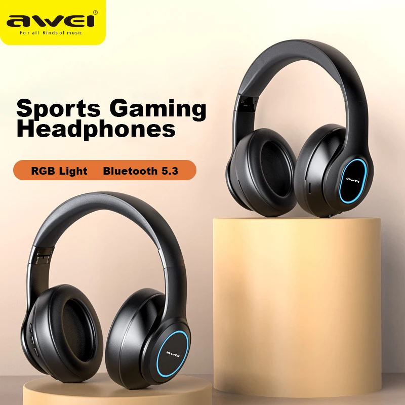 Awei A300BL Wireless Headphones Bluetooth 5.3 With Mic Sports Gaming Super Deal Colorful Light Headset HiFi Stereo Earphones