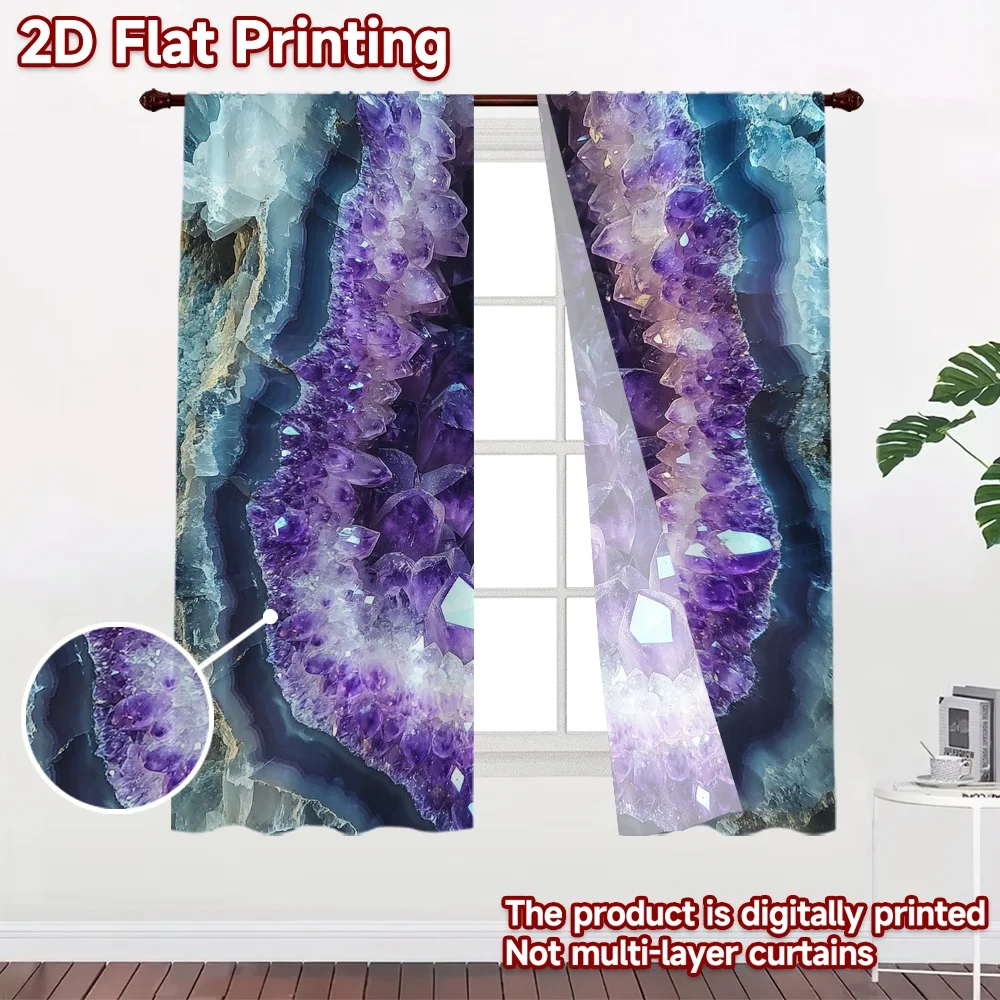 2D flat 2pcs Curtain Vintage drapes and curtains Purple Amethyst Geode Digitally printed polyester Party & Holiday Decor Use for