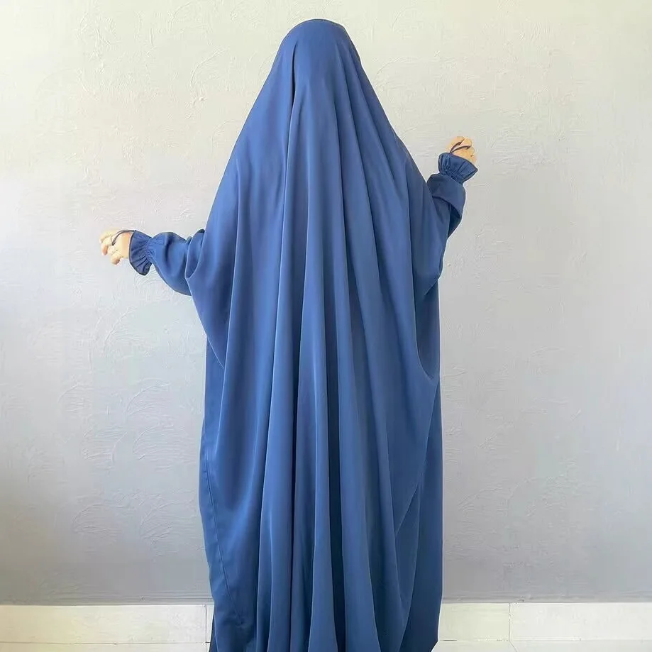 عباية إسلامية بغطاء للرأس وأكمام سموكينج قطعة واحدة فستان صلاة للنساء جلباب ملابس إسلامية دبي السعودية رداء أسود تركي متواضع #3