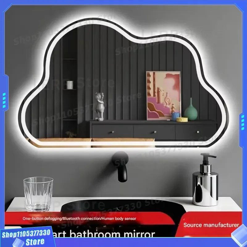 Smart LED Bathroom Mirror Wall Mounted Defogging Function Irregular Shape Backlit Vanity Glass for Bedroom Modern Home Decor