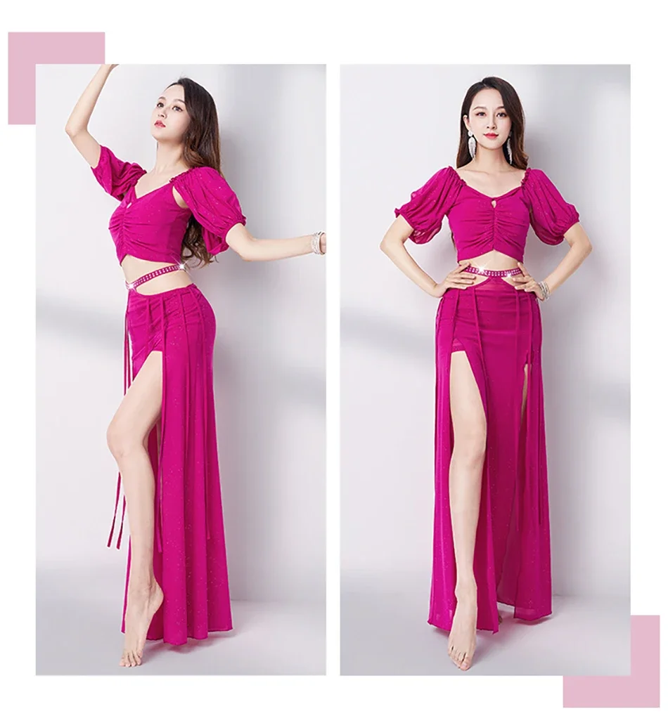 

Belly Dance Costume 2 Pcs Set Sexy Long Skirt & Top For Adult Women Stage Performance Dancing Wear Outfit Practice Clothes