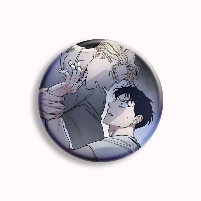 Pin de botón coreano BL Anime Roses y champán Manhwa Boys Love Manga Caeser Lee Won, insignia de broche, decoración de bolsa para fanáticos, colección de 58mm