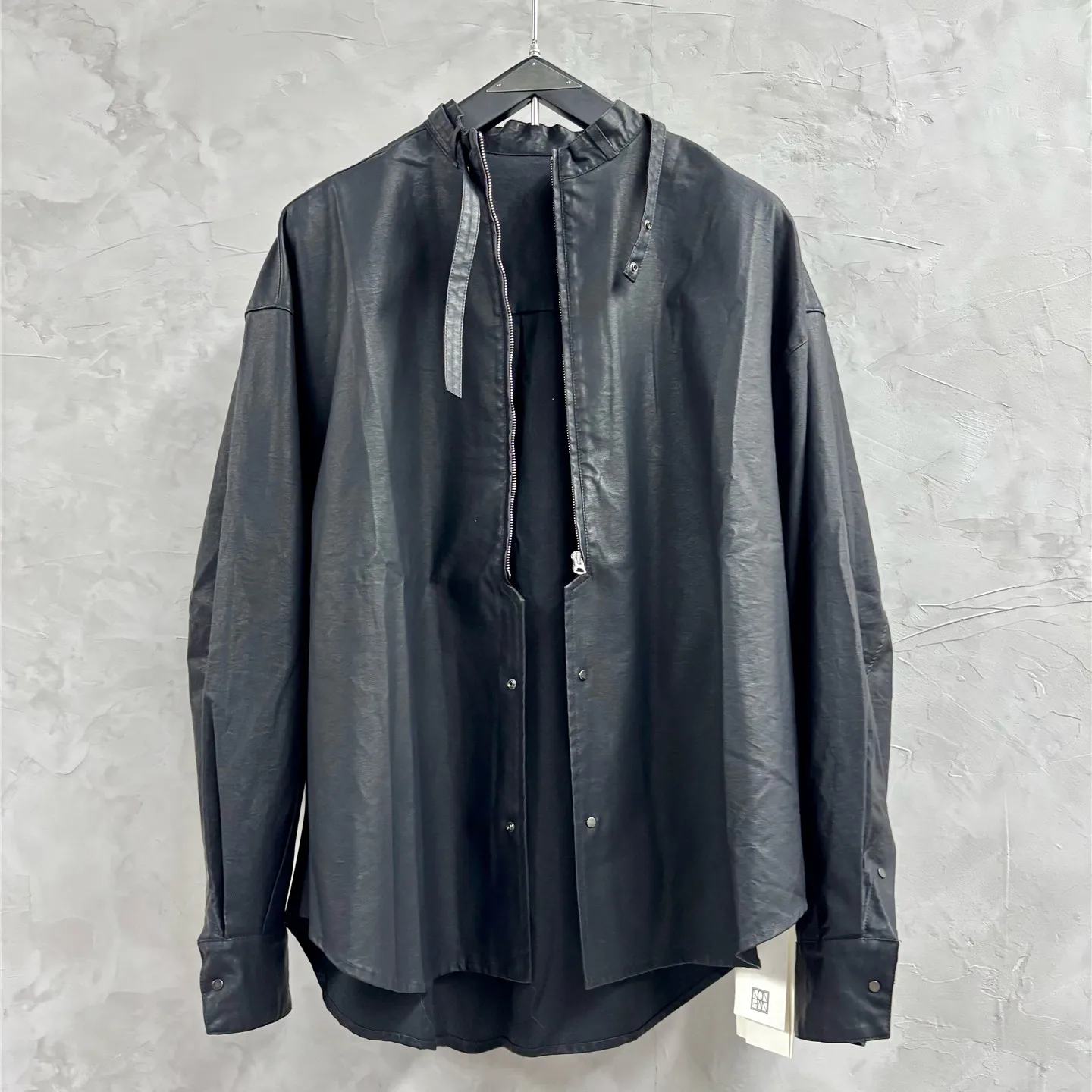 Designer Model Dark Retro Coated Batik Long Sleeve Shirt Coat, Personality Stand-up Collar Loose-Fit Casual Top.